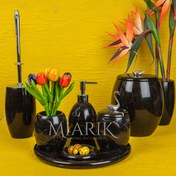 Resim MIARIK DESIGN & DEKORASYON Dekoratif Siyah Mermer Banyo Seti Takımı 7 Li Kugu Gumus Pirinç Aksesuar Detaylı Tasarım Set 