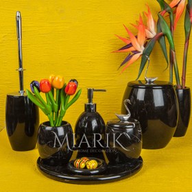 Resim MIARIK DESIGN & DEKORASYON Dekoratif Siyah Mermer Banyo Seti Takımı 7 Li Kugu Gumus Pirinç Aksesuar Detaylı Tasarım Set 