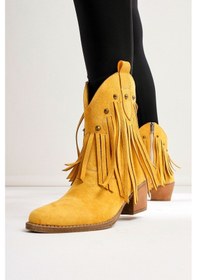 Resim Lillebeth Sarı Süet Püsküllü Zımba Detaylı Western Bot 001 