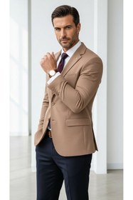 Resim Plus Scorpion Erkek Slim Fit Çift Düğme Çift Yırtmaçlı Blazer Ceket - Premium Dokulu Kumaş 