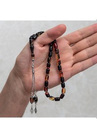 Resim 925 Ayar Gümüş Püsküllü Kapsül Kesim Kehribar Tesbih 