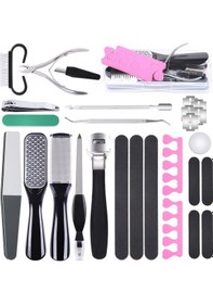 Resim Yuntech01 Profesyonel Ayak Bakımı Seti 23 Parça 430 Paslanmaz Çelik, Aşınmış Cilt Ve Kuru Deri Kaldırıcı, Pembe Parmak Arası Pamuklu Kutulu Siyah 