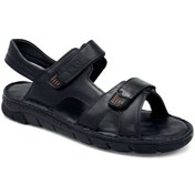 Resim Kindep Tardelli Hakiki Deri Günlük Erkek Sandalet Siyah Siyah 