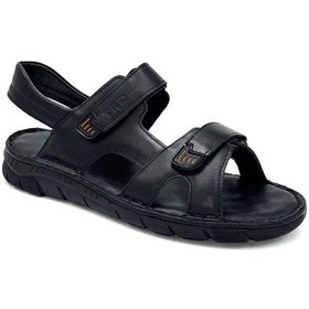 Resim Kindep Tardelli Hakiki Deri Günlük Erkek Sandalet Siyah Siyah 