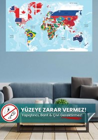 Resim Pi Papers Bayraklı Renkli Dünya Haritası - Yapışkansız Tutunan, Taşınabilir, Statik Inovatif Akıllı Kağıt 