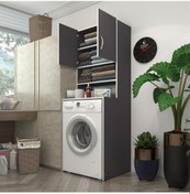 Resim Kenzlife Çamaşır Makinesi Dolabı Hayzum Gri 180*066*55 Banyo Kiler Çift Kapaklı Arkalıklı 