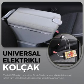 Resim C9 Oto Kolçak Kol Dayama Çift Açılır 7 USB Girişli Tüm Araçlara Uyumlu Kolçak Gri 