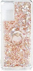 Resim Aksesuarcim Xiaomi Redmi Note 9 4G Kılıf Silikon Sıvılı Yüzük Standlı Kapak Gold 