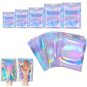 Resim 100 adet/paket, çoklu özellikler, kalınlaştırılmış 16 iplik renk değiştiren lazer ambalaj çantası, tekrar kullanılabilir kapalı çanta, su geçirmez ve nem geçirmez kendinden yapışkanlı çanta, mücevher aksesuarları sergileme ve ürün ambalajlama için çok uygun 