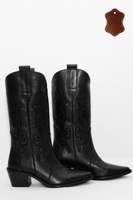 Resim wanita milano Kadın Kovboy Çizme Hakiki Süet Deri Western Nakışlı Ortopedik Rahat Kalıp 