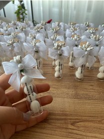 Resim MydesignsK G Nikah & Söz & Nişan Hediyelik Cam Tüp Şişede Badem Şekeri 20 Adet 