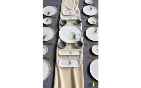 Resim Nilüfer 6 Kişilik 21 Parça Desenli Kahvaltı Takımı Gri Seramik Modern Tasarım 