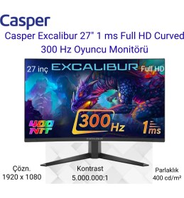 Resim Casper Excalibur 27" 1 Ms Full Hd Curved 300 Hz Oyuncu Monitörü + Oyuncu Mouse Hediye 
