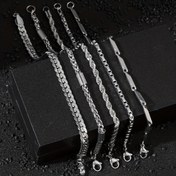 Resim 5'li Paket Erkek Paslanmaz Çelik Zincir Bileklikler - Modern Vintage Tarzı Ayarlanabilir Toka, Kıvrık Halat & Düz Bağlantı Tasarımlı Günlük Kıyafetler İçin, Sevgilinize Doğum Günü Noel Hediyesi, Erkek Moda Aksesuarı, Parlak Metalik Yüzey 