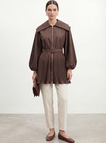 Resim Loreen Kadın Pile Detaylı Kemerli Kap - 20774CAP - BROWN 