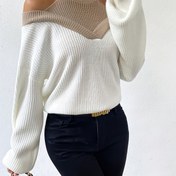 Resim Kadınlar İçin Şık Omuz Açık Kazak - Yumuşak Uzun Kollu Kışlık Süveter, Düz Renk Normal Kesim Sonbahar/Kış Üstü, Elde Yıkanabilir/Kuru Temizleme, Çok Amaçlı Günlük ve Resmi Giyim, Tek Omuz Tasarım, Yapılı Yaka 