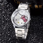 Resim Sanrio Hello Kitty Quartz Watch - Cute White Dial with Silveryy-Tone Alloy Case, Stainless Steel & Copper Strap, Battery Powered Electronic Movement, Non-rechargeable Button Battery, Cartoon Style Timepiece 