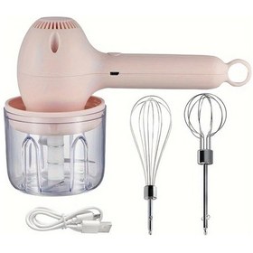 Resim Turcoshop11 Rose Suit 2si 1 Arada Usb Şarjlı Elektrikli Sarımsak Ezici Ve Yumurta Çırpıcı 2000 Rpm Hız Kontrolü Diğer 