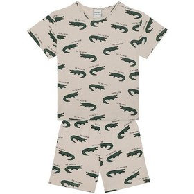 Resim Antebies Organik Gots Sertifikalı Yeşil Timsah Desenli Beli Lastikli Tshirt Şort Erkek Çocuk Pijama Takımı 