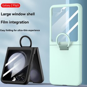 Resim Samsung Galaxy Z FLIP 5/6 için uygun olan Entegre Film ile Yeni Katı Renk Kılıf, Minimalist Tasarım ve Delikli Dokuya Sahip, Parmak İzi Karşıtı, Yüksek Kaliteli İş Görünümü ve Erkekler ve Kadınlar için Çekici Estetik sunar. 