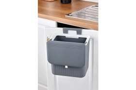 Resim Litre Fonksiyonel Kapaklı Banyo ve Mutfak Tezgahüstü Çöp Kovası Dolap ve Duvar Aparatlı 15 Lt.,yerden Tasarruflu Lavabo Altı Veya Dolap Kapısı Için Kapasiteli Mutfak Çöp Kovası,askılı (Gri) 