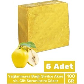 Resim %100 Doğal Güzel Kokulu El Yüz Saç Vücut Cilt Orijinal Bitkisel Ayva Çekirdeği Sabunu 100g - 5 Adet 