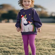 Resim 2 adet Sonbahar ve Kış Sevimli Kızlar Örme Takımlar, Aplike Payet Karikatür Unicorn Kazak ve Sıkı Tayt. Günlük ve Dış Mekan Giyimine Uygun, Dış Mekan için Mükemmel 