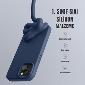 Resim MADNOVA iPhone 14 Max/15 Plus İle Uyumlu Lansman Kılıf İnce Sıvı Silikon 3 Katmanlı Tam Kaplamalı Yumuşak Jel Kauçuk Telefon Kılıfı (lacivert) 