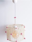 Resim C&A Ekru Jüt İp Sargılı Pembe Ponponlu Kız Bebek ve Çocuk Odası Sarkıt Avize 