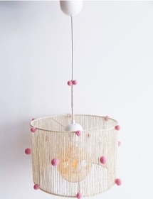 Resim C&A Ekru Jüt İp Sargılı Pembe Ponponlu Kız Bebek ve Çocuk Odası Sarkıt Avize 