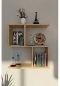 Resim Siona Dekoratif Kitaplık - Safir Meşe Dekoratif Duvar Rafı 