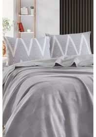 Resim Lastikli Çarşaflı Pike Takımı Çift Kişilik %100 Pamuk 4 Parça K.olivia Desenli Gri Weave Serisi Gri 