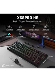 Resim Attack Shark X68PRO HE RGB 8000Hz Kablosuz Rapid Trigger - Snap Tap 0.01mm Manyetik Switch Klavye 