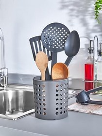 Resim Rotanev Plastik Silindir Dik Kaşıklık & Tezgah Üstü Düzenleyici & Servis Standı (Antrasit) 