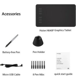 Resim Huion H640P 6.3" x 3.9" Grafik Tablet 8192 Kad. 6 Tuş Siyah Renk ve Kullanım Kolaylığı 