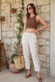 Resim Lela Bohem İşlemeli Keten ve Pamuk Karışımlı Şalvar Pantolon Bayan PANTOLON 5865050 