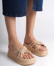 Resim Clara Düz Topuklu Kurdele Desenli Taşlı Kalın Ve Ortopedik Taban Kadın Terlik Ctt - Ten Ten 