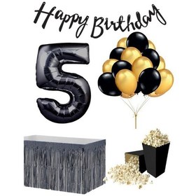 Resim 5 Yaş Siyah Balon Rakam Folyo Banner Mısır Kutusu Masa Eteği Doğ 
