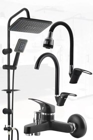 Resim Genel Markalar Teginyapımarket Robot Siyah Spiralli Tepe Yağmurlama Duş Seti Mutfak Banyo Lavabo Batarya Musluk Set 