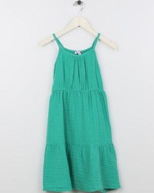 Resim LİMON COMPANY Limon Yeşil Kız Çocuk Yuvarlak Yaka Kolsuz Düz Elbise VAL GIRL-23 