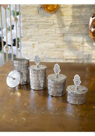 Resim Bakır 4 'Lü Tırtıklı Baharat Takımı Gümüş 