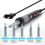 Resim ILIBILIB 110V-240V 90W LCD Ekranlı Ayarlanabilir Sıcaklıkta Lehim Seti, 180 ila 500°C Hızlı Isıtma Akıllı Lehim Aleti, 5 Uçlu DIY Tamir ve Lehimleme Kiti, Otomatik Uyku Modu 