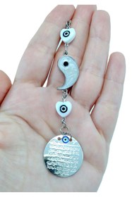 Resim biuti Yin Yang Nazar Araba Dikiz Ayna Süsü Metal Ayetel Kürsi, Lüks Yeni Araba Hediyesi 