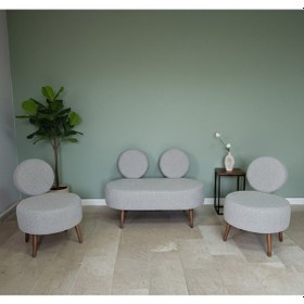 Resim Azra Mobilya Dünya Model Koltuk Takımı 2+1+1 Buklet Kumaş Ahşap Ayaklı Modern Ofis & Bekleme Alanı Seti Bej 