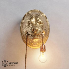 Resim Dekoratif Pitbull Başlı Şık ve Modern Duvar Lambası Nestvibe Özel Seri (Ampul ) 