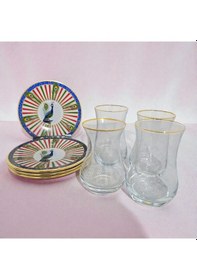 Resim Suded, Home Tavus Kuşu Altın Yaldızlı Çay Bardağı Seti 4 Kişilik Çok renkli 