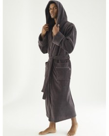 Resim Uzun Kapüşonlu Triga Bambu Cotton Bayan Bornoz Kahve 