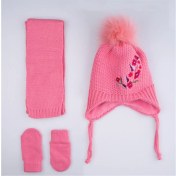 Resim Kitti Kız Bebek Çiçek Desenli Atkı Bere Eldiven Seti K2150-04 Pembe 