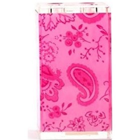 Resim Diş Fırçalık Pembe Çiçekli Kumaş Desenli Akrilik Açık Ahşap 