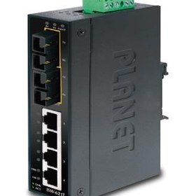 Resim PL-ISW-621TS15 Endüstriyel Tip Yönetilemeyen Ethernet Switch (Industrial Unmanaged Ethernet Switch)<br> 4-Port 10/100Base-TX <br> 2-Port 100Base-FX Single-mode SC 15 km<br> IP30, 40~75 Derece C 